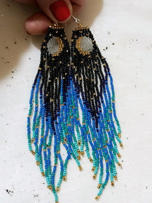 Boho earrings with beads new, large long with moon and sun design