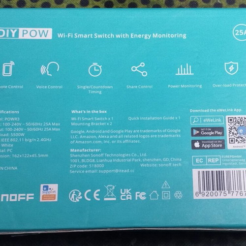 Sonoff POWR3 Wi-Fi smart switch with energy monitoring like new