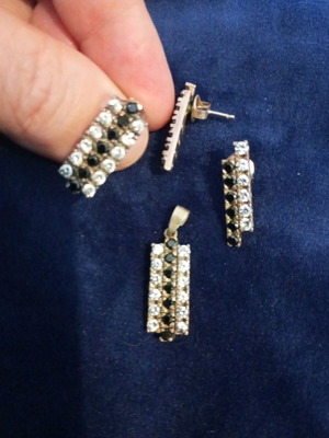 Silver set 925 like new with white and black zircon
