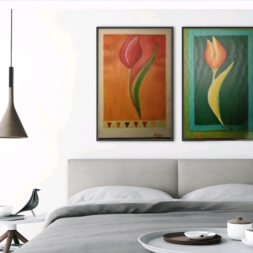 Set of 4 handmade acrylic paintings 'The Sunrise' 60x40cm new