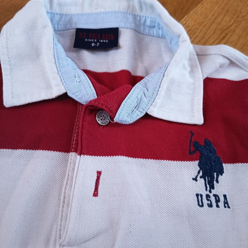 U.S. Polo Assn. Kids Polo Shirt like new, size 6-7, red and white