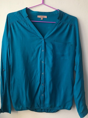 Bershka blouse long sleeve in petrol color like new