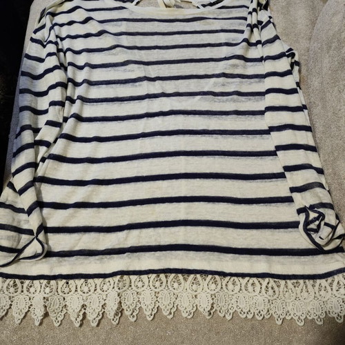 Mariniere blouse with lace trim used, size Small, Pull & Bear