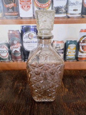 Glass decanter vintage 80s used with beautiful decoration
