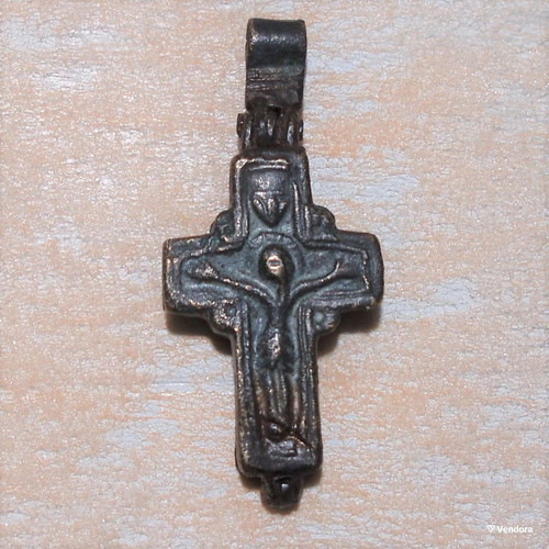 Silver old double-sided cross with case for Holy Wood or Saints' Relic used