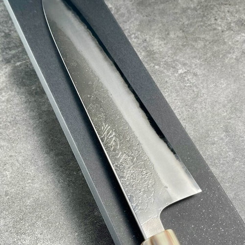 Yoshikane Amekiri White 2 Gyuto 240mm new, Stainless Clad Nashiji Finish with Saya
