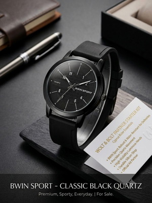 BWIN Sport Classic Black Quartz Watch used, men's