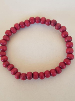Elastic bracelet used with red wooden beads