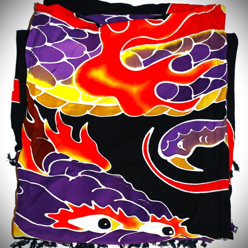 Batik Painting on Cotton Silk Blend Fabric New, The Friendly Wise Dragon