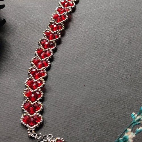Handmade Miyuki heart bracelet made to order, red and silver