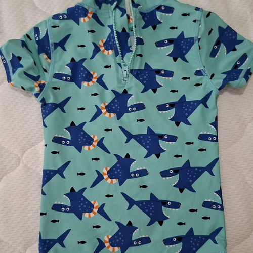 Sun protection shirt Du pareil turquoise with shark print for kids 4-5 years