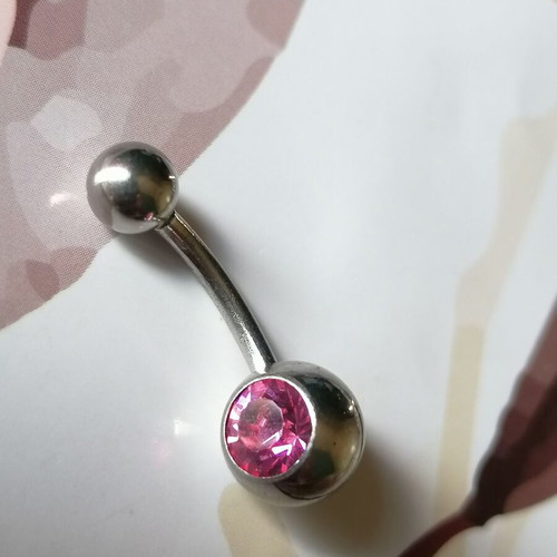Navel piercing new surgical steel with pink zircon