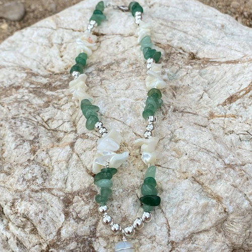 Boho Mermaidcore Necklace with Green Aventurine Chips and Moonstone Bead