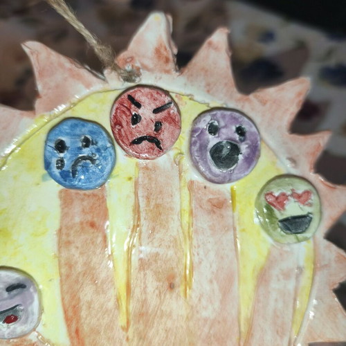 Clay handmade hanging decoration with 5 emotions made to order