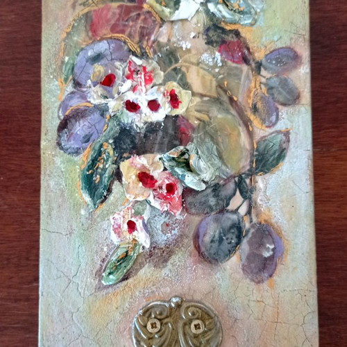 Wood painting with brass hook used, handmade art