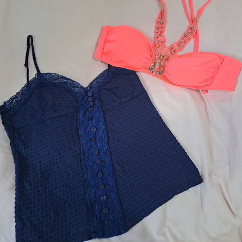 Dark Blue Lace Small Top with Coral H&M Bikini Gift like new