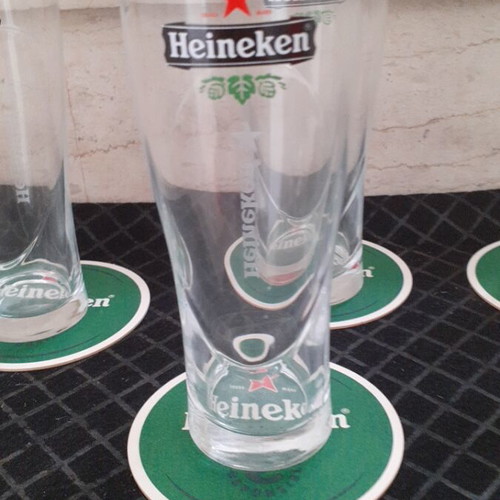 Heineken beer glass set with coasters, new, 6 pieces, 400ml