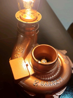 Lamp made from turbocharger handmade, desk or wall sconce