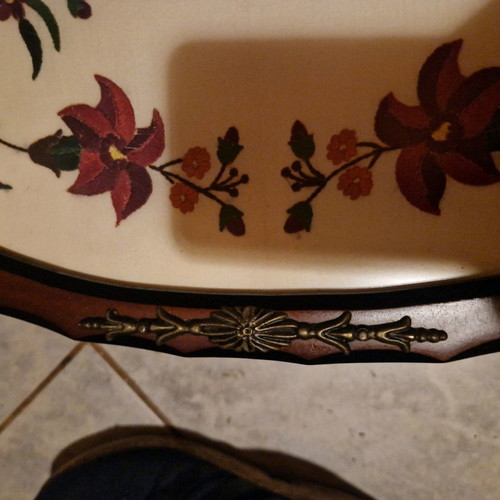 Vintages handmade tray with semene embroidery and brass handles new