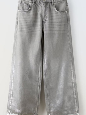 ZARA Jeans Metallic Wide Leg new, silver grey, size 7 years