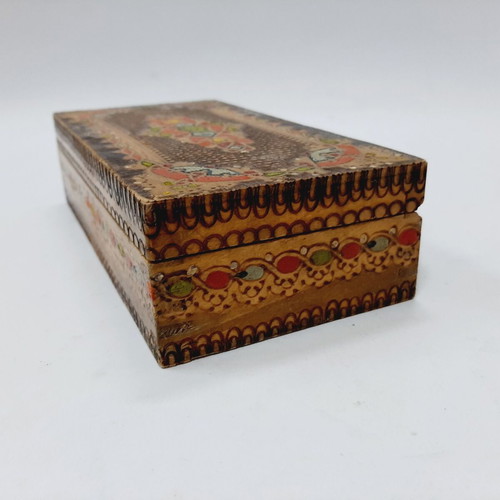 Vintage pyrography and hand-painted wooden box