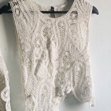 Golden Days Paris Boho Crochet Set Top and Skirt like new, white