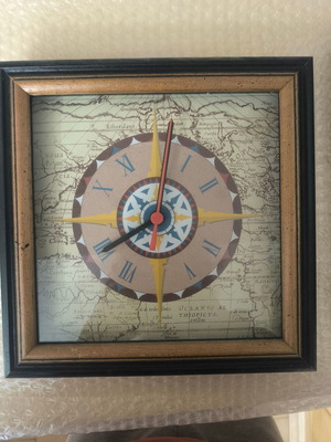 Vintage wall clock with map and compass GIF1005 like new
