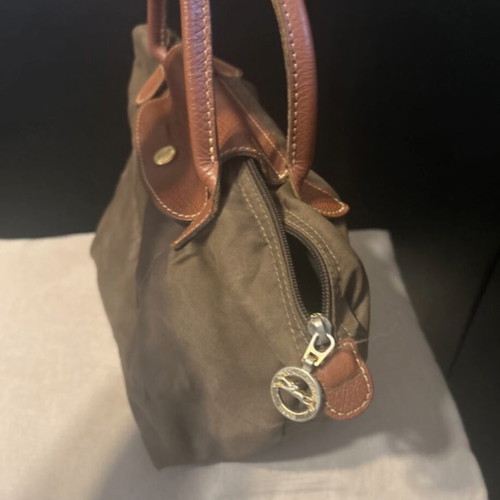 Longchamp handbag used, brown and green