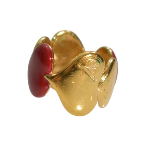Louis Vuitton Sweet Monogram gold ring with red enamel hearts, size S