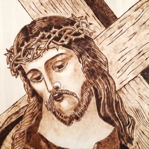 The Passion of Christ pyrography painting new on poplar wood