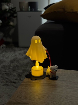 Ghost with dog led tealight lamp made to order