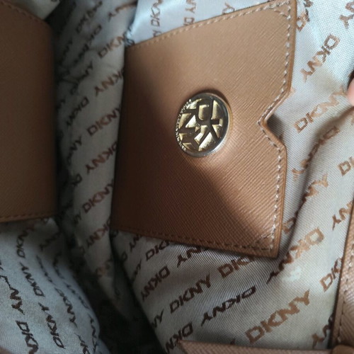 DKNY leather bag used, beige handheld with metal details