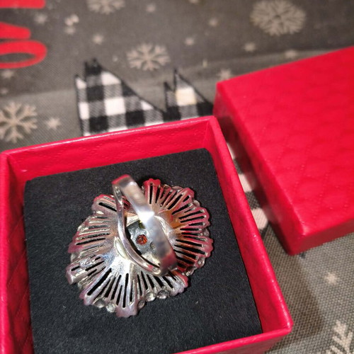 Silver handmade ring with multicolor zircon and marcasite, like new