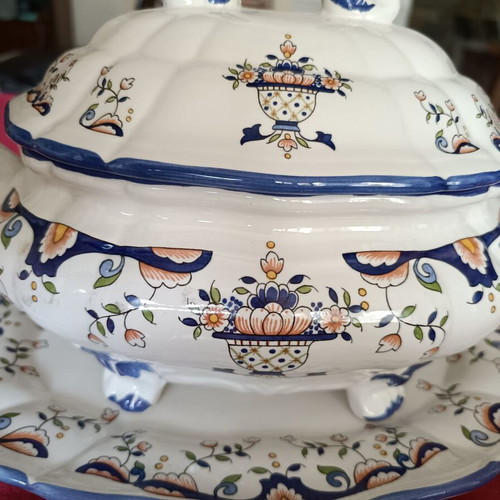 French faience soup tureen with platter and lid, like new