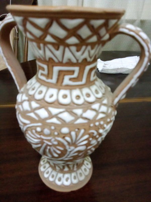 Handmade vase with ancient Greek design like new, 1966
