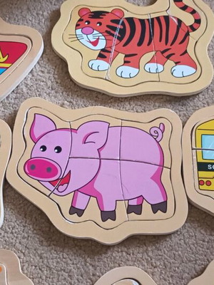 Wooden puzzles used, set of 7 pieces with wear