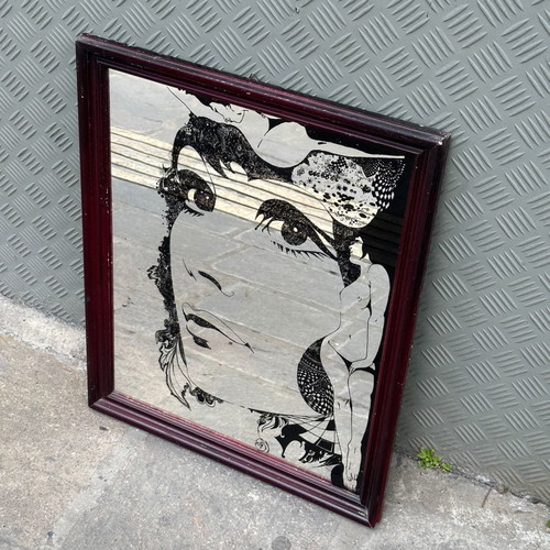 Mirror in frame used, dimensions 55.2x45 cm