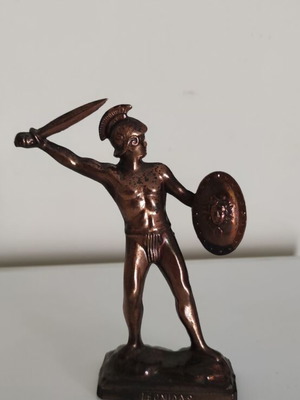 Μεταλλέξ vintage μεταλλικό αγαλματίδιο Βασιλιάς Λεωνίδας, μπρούτζινη πατίνα