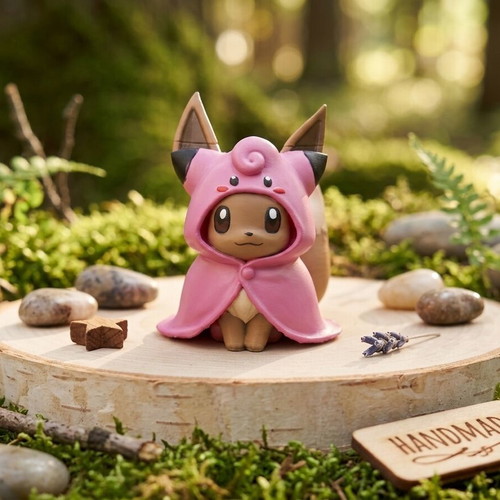 Little figure Eevee wearing poncho Clefairy handmade