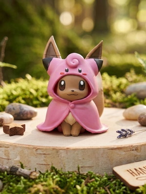 Little figure Eevee wearing poncho Clefairy handmade