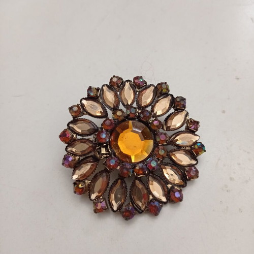 Vintage women's bronze brooch with stones in brown shades used