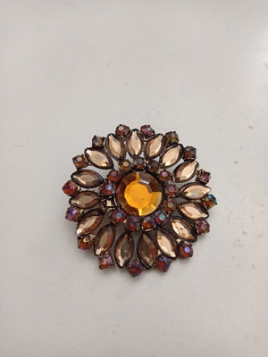 Vintage women's bronze brooch with stones in brown shades used