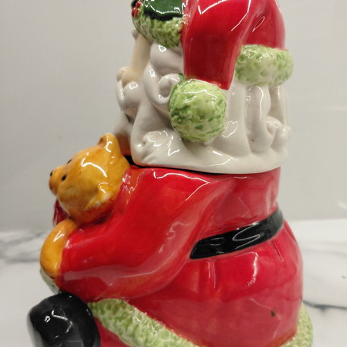 World Bazaars Santa Claus ceramic container with teddy bear