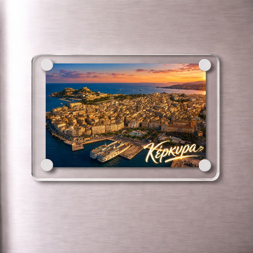 Acrylic fridge magnet 6x9cm, Corfu, Greek Summer collection