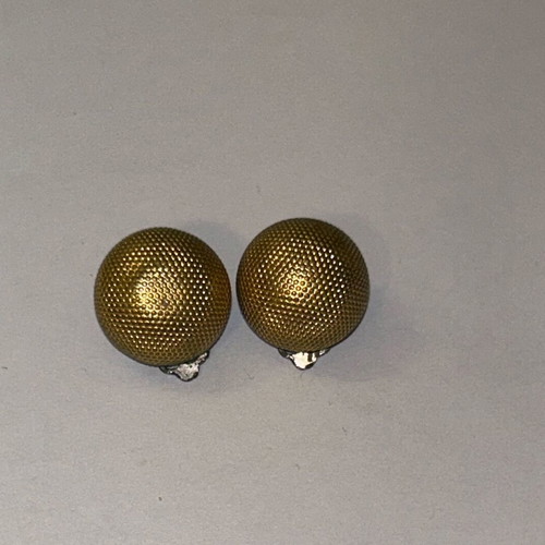 Vintage clip-on earrings gold antique textured spheres like new