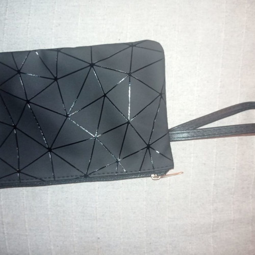 Handbag and earrings new, black matte with geometric patterns