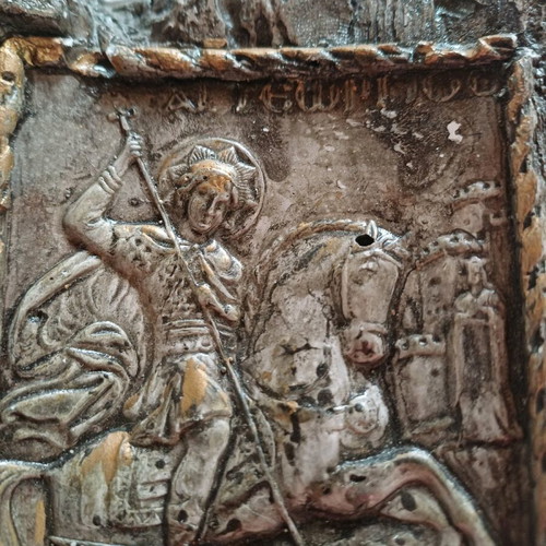 Holy icon of Saint George handmade with fresco technique like new