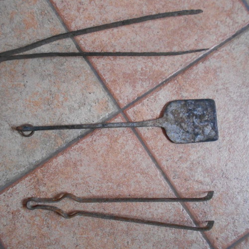 Old fireplace accessories tools used, set of 3 pieces