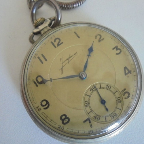 Junghans vintage pocket watch used, men's, beige and silver