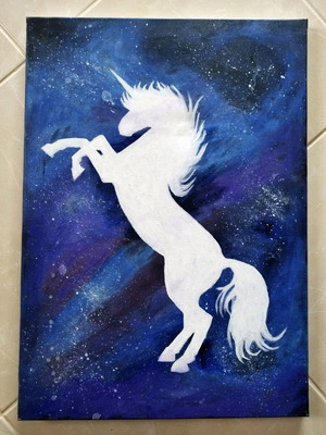 Handmade unicorn painting made to order, acrylic on canvas 50x70
